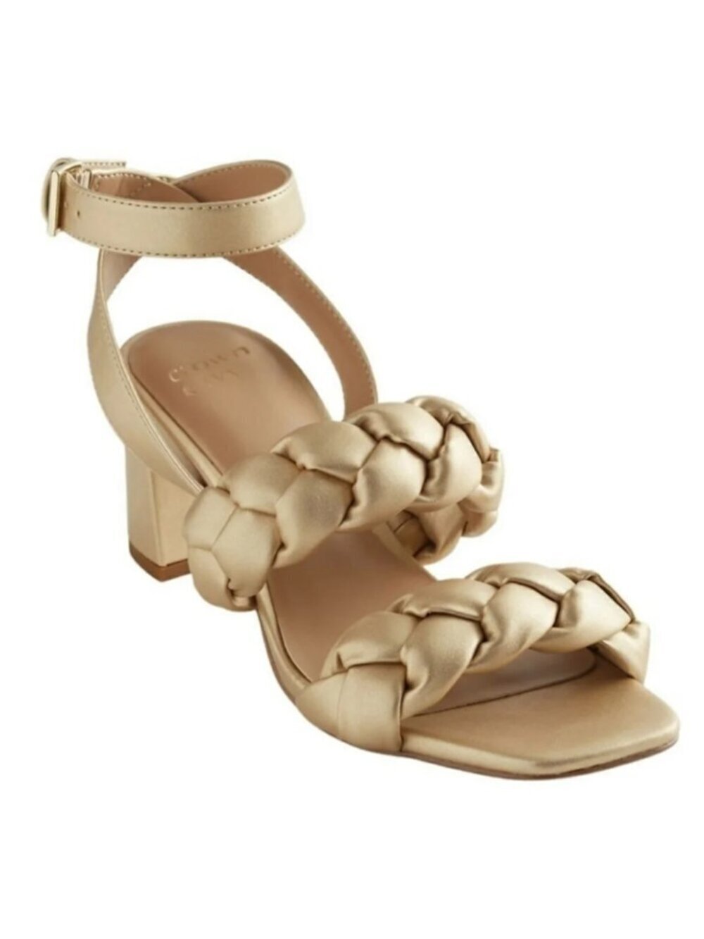 Crown & Ivy Platino Blakely Block Heel Women's Gold Sandal Size 7 NWT